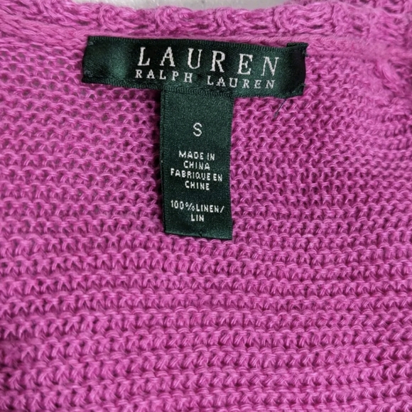 Lauren Ralph Lauren 100% Linen Cardigan Sweater 3/4 Sleeve Open Front Pink S - Picture 2 of 5